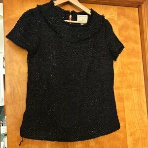 Sail to Sable STS Black Silver Sparkle Tweed Top with Statement Zipper on Back S